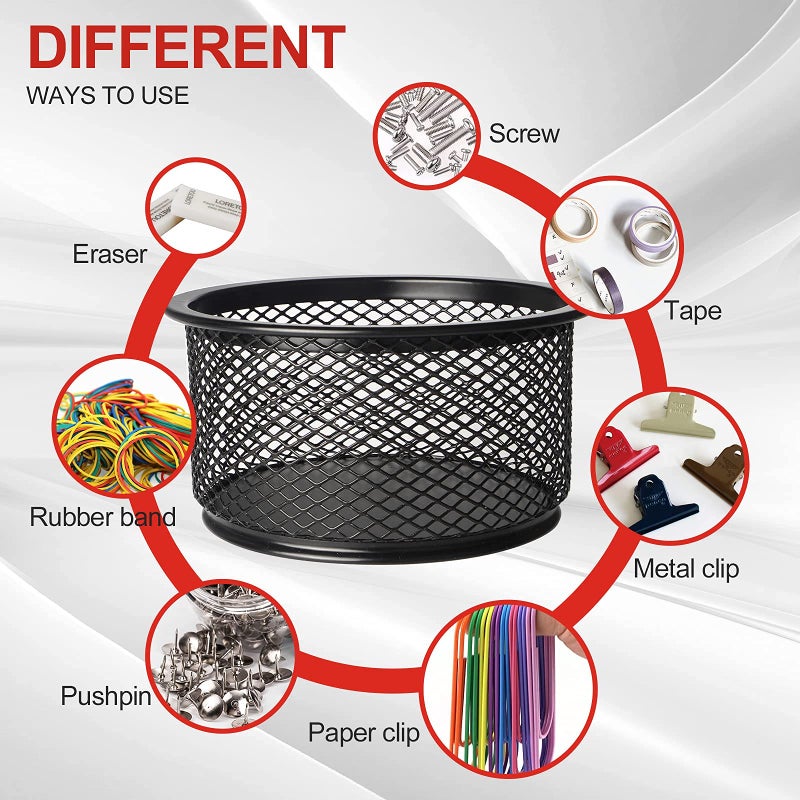 grwanpenÂ®5-Pack Stackable Mesh Desk Organizer Bins - Durable Storage Containers for Paper Clips, Rubber Bands, and Office Supplies, Black - Image 5